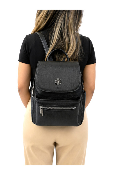Sanmorris Lezard Black Women's Medium Size Faux Leather Backpack Snm1449