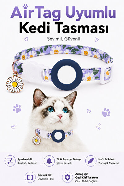 CONOCER AirTag Uyumlu Kedi Tasması Breakaway Emniyet Tokalı Ayarlanabilir Çan...