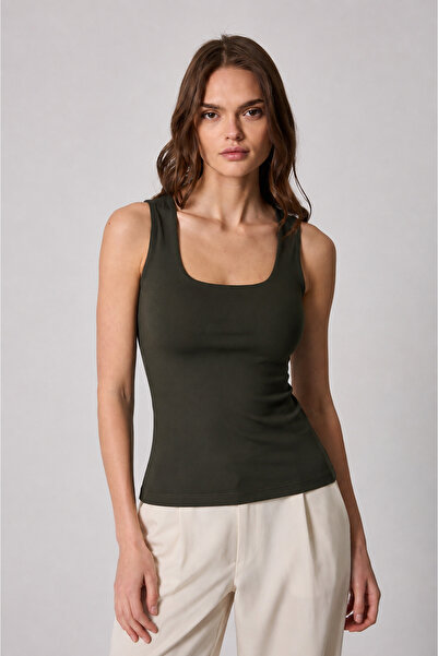 urban wear URBAN KADIN HAKİ Likralı Slim Fit Kalın Askılı Atlet - 2505