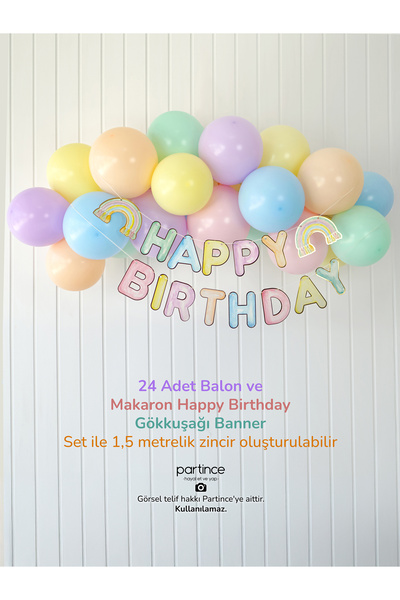 partince Makaron Happy Birthday Mini Balon Zinciri Seti 1.5 Metre