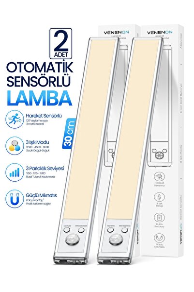 Venenon 2 Adet Hareket Sensörlü Lamba Şarjlı LED Dolap Altı Lambası 2200 mAh ...