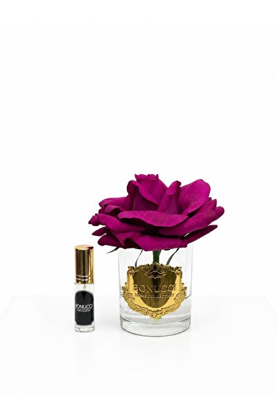 Bonucci Single Rose - Tekli Gold Vazolu Bordo Gül Masa Üstü Dekoratif Obje