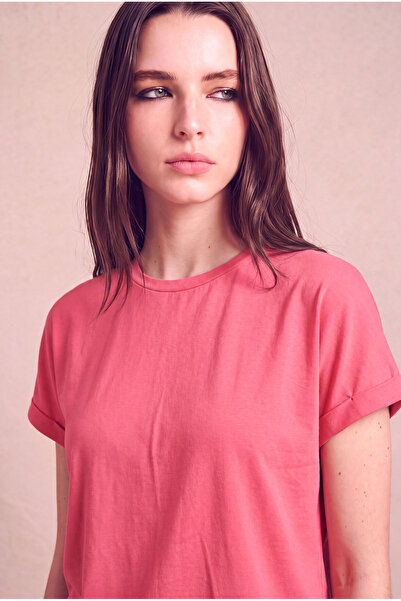 WESTMARK LONDON Women's Modal / Cotton Pink Folded Short Sleeve Crew Neck Rel...