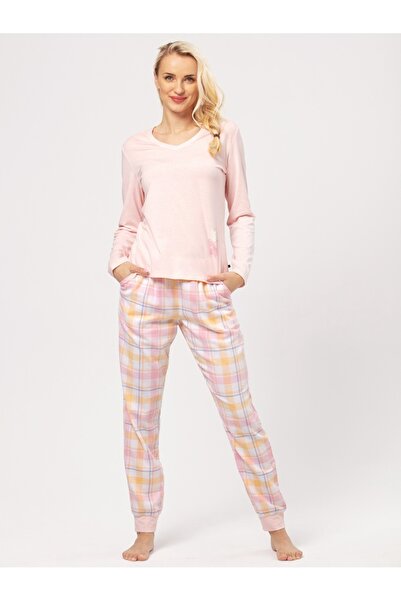KEY Pijama dama 664 roz pudra Flanel L
