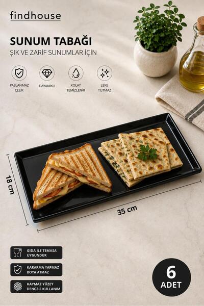 Bulika Lara Serisi 6 ADET Lüks Melamin Sunum ve Servis Tabağı 18x35cm Çeyizli...