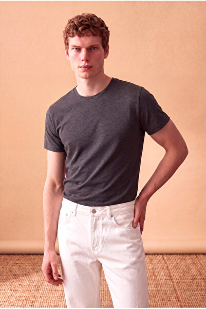 WESTMARK LONDON Men's Viscose Blended Anthracite Short Sleeve Crew Neck Basic...