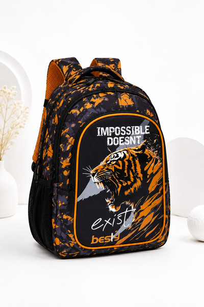 BESTY Premium School Backpack for Boys with Tiger, Black-Orange, 35 L, Laptop...