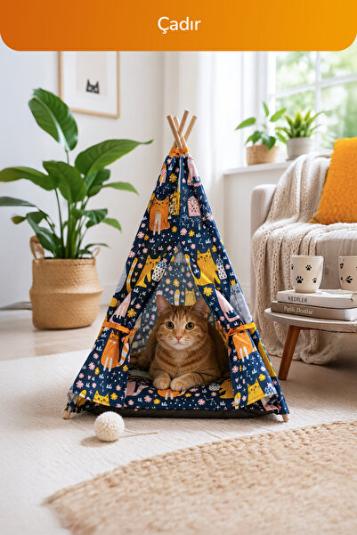 GOBYPET Kedi ve Küçük-Orta Irk Köpekler İçin 4’lü Konfor Seti, Çadır, Minder, Mama Kabı, Vantuzlu Cam Yatağı