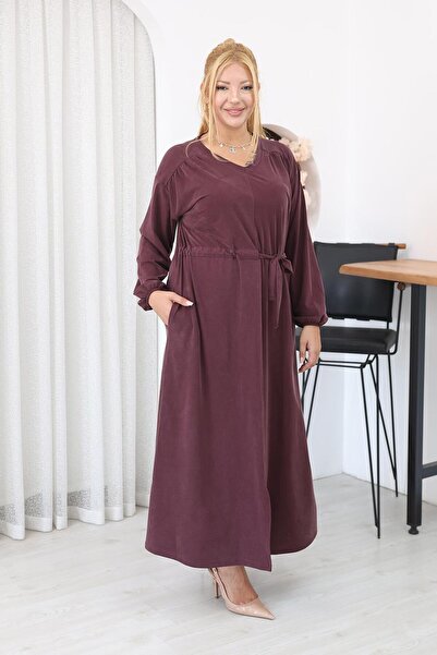 Siyezen Plus Size Tencel Modal Fabric Dress with Tie-Up Detail