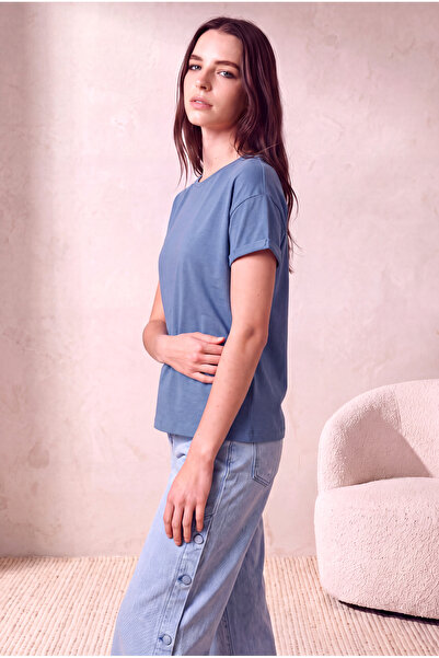 WESTMARK LONDON Women's Modal / Cotton Porcelain Blue Folded Short Sleeve Dro...