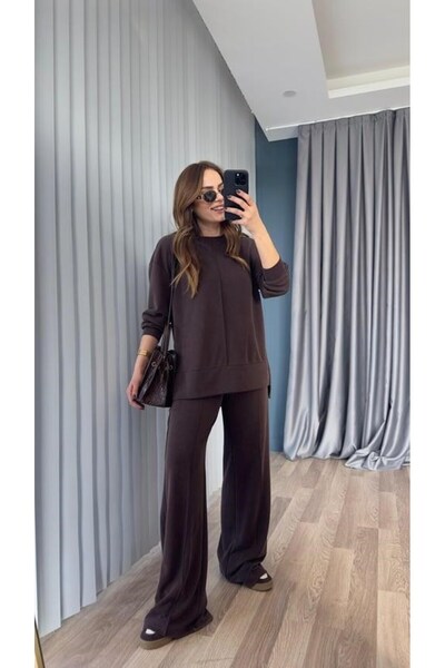pelin yıldız butik Kahve Kayli Pike Kumaş Premium Takım