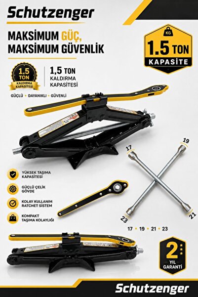 OTO ARAÇ KRİKO 1.5 TON KATLANIR MAKAS CIRCIR BİJON ANAHTAR CIRCIR HEDİYE 17-19-21-23 ANAHTAR K-3672