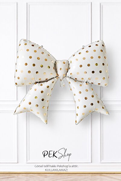 PEKSHOP Gold Polka Dot Cream Bow Foil Balloon