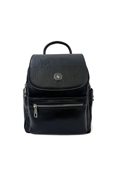 Sanmorris Black Matte Women's Medium Size Faux Leather Backpack Snm1449