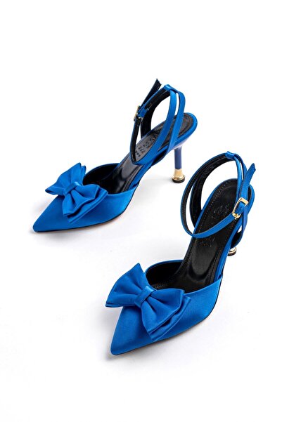 Zerenyus Zri̇n-4505 premium blue satin open-back heeled sandal with ribbon de...