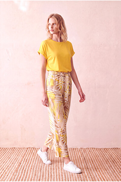 WESTMARK LONDON Women's 100% Viscose Yellow Folded Short Sleeve Crew Neck Rel...