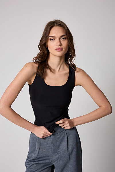 urban wear URBAN KADIN SİYAH Likralı Slim Fit Kalın Askılı Atlet - 2505