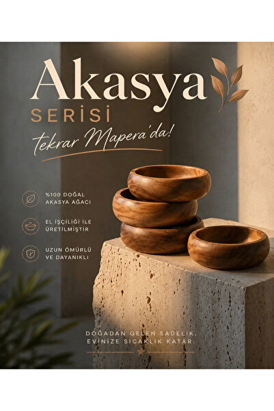 Fiyakalı Ürünler Atölyesi Premium El Yapımı Akasya Ahşap Kase Seti - 4 Adet D...