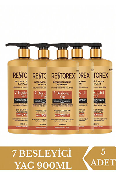 Restorex 7 Besleyici Yağ Şampuan 900X5 ml – Parlaklık ve İpeksi Yumuşaklık - ...