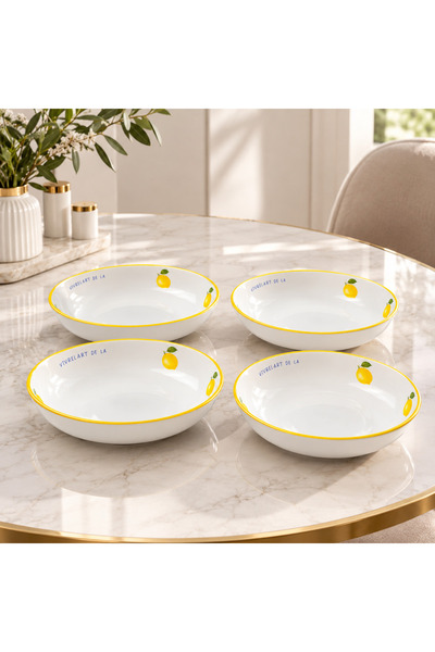 evinbizden Lemon Patterned 4-Person Dinner Plate Ceramic 20 cm Serving Plates
