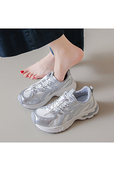 dorbe Women's Silver Running Lace-Up Sneakers