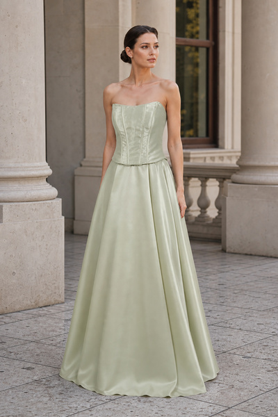 DORİDORCA Women's Strapless Corseted Taffeta Fabric Evening Dress 8082 Çağla