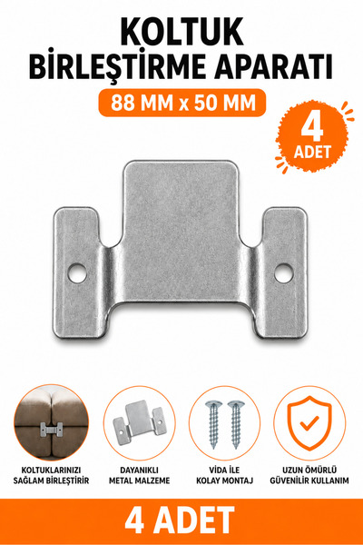 Dünya Sünger 4 Adet 88 MM x 50 MM Metal Koltuk Birleştirme Aparatı – Kanepe M...