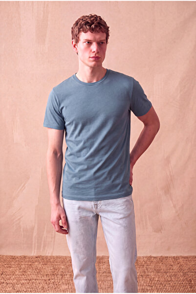 WESTMARK LONDON Men's 100% Cotton Stone Blue Short Sleeve Crew Neck Basic T-S...