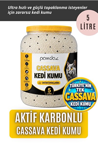 pawdaz Aktif Karbonlu Cassava Kedi Kumu 5 LT– Kokusuz, Hızlı ve Güçlü Topaklanma