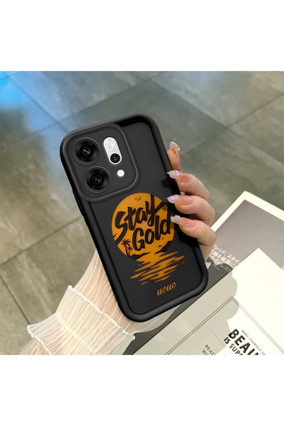 ucuc Oppo Reno14 Pro Compatible Black Silicone Case Sunset Beach Pattern Came...