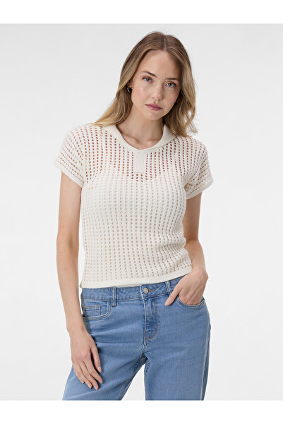 ORSAY Tricou tricotat cu guler pentru femei, crem
