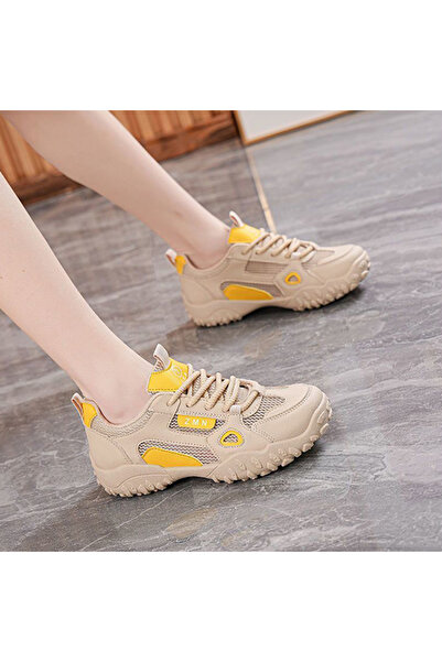dorbe Women's Yellow Mesh Sports Lace-Up Sneakers