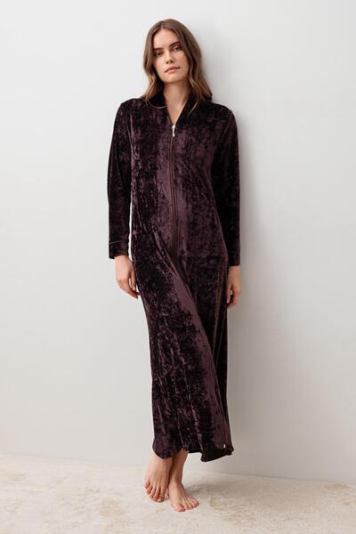 Artış Long Sleeve Zippered Flexible Viscose Velvet Dress