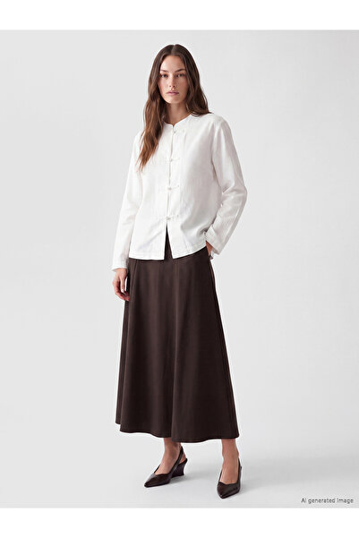 LC Waikiki Lcw Modest Brown Flared Skirt with Zipper at the Waist