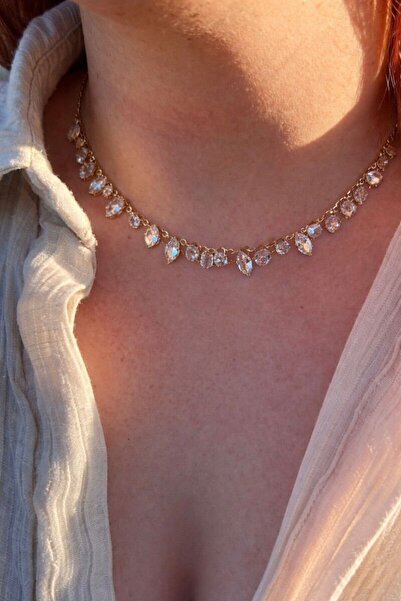 Moenajewellery Kristal Taşlı Choker Tasarım Kolye
