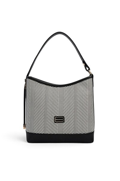 Silver Polo Black and White - Black Straw Women's Shoulder Bag Sp1286