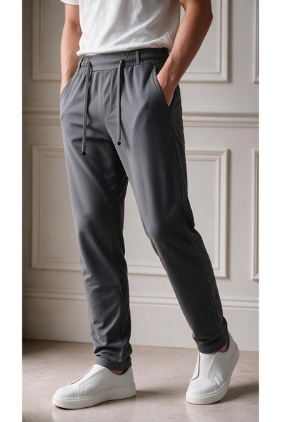 STRAVON Men's Elastic Waist Lace-Up Straight-Leg Jogger Relaxed Fit Trousers