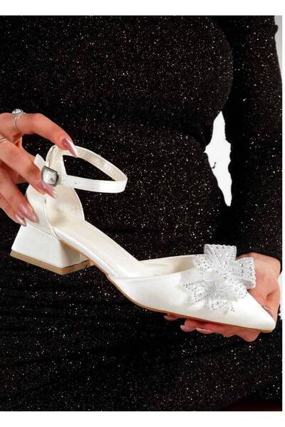 LARİNA SHOES Saten malzeme alçak fiyonk detaylı kalın topuklu kadın ayakkabı
