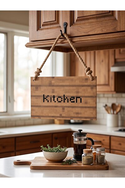 Innovate Store Minecraft Temalı Kitchen Mutfak Tabelası Hasır İpli Ahşap Görü...