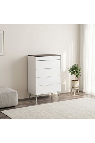 Danube Home Sparkle Chest Of 5 Drawers-HG White And Dark Brown, Practical Pro...