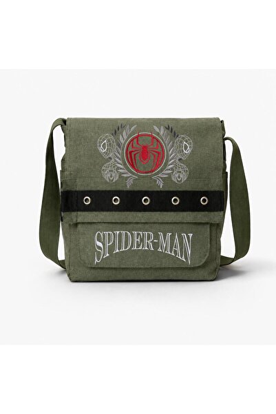 Minga London Khaki Spider Printed Round Eyelet Messenger Bag