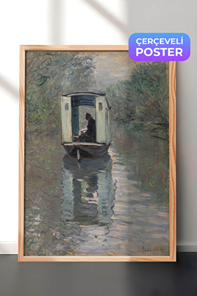 Zestia Pictură murală Claude Monet înrămată în lemn, Barcă de atelier, Sandal...