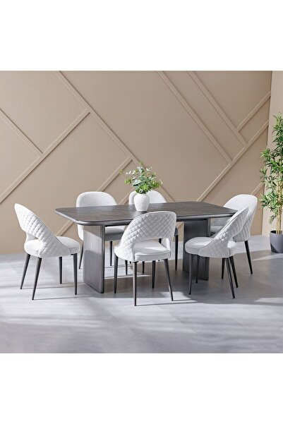 Danube Home Millo 1+6 Seater Glass Top Dining Set-Grey Metallic, Interior Fur...