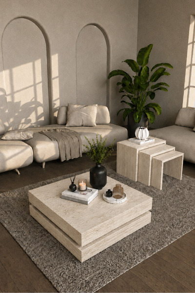 webotto 8 Dammas 2 Katlı Orta Sehpa ve Helsinki 3 lü Zigon Sehpa Takımı Moder...