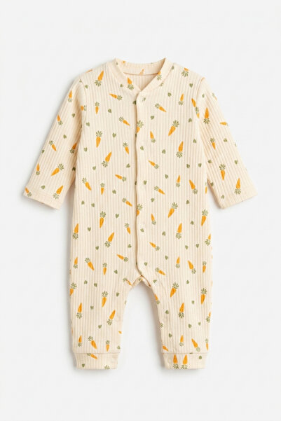 BABYİLAY Unisex Bebek Fitilli Pamuklu Havuç Desenli Önden Çıtçıtlı Pijama & G...