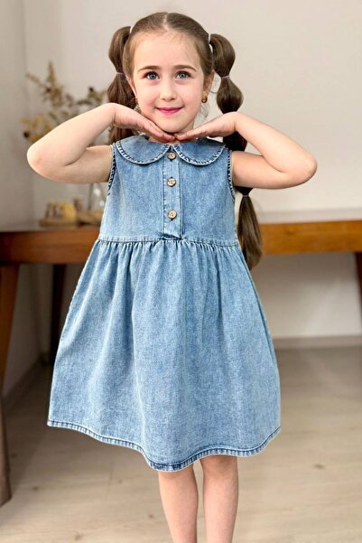 aura7 collection Girls' Baby Collar Jeans with Wooden Button Detail