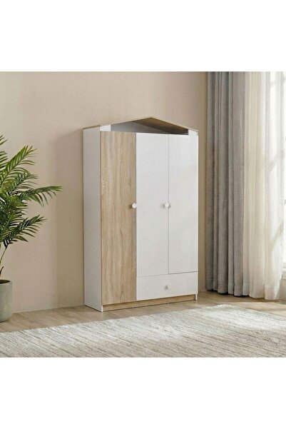 Danube Home Stanley-V2 3 Door Wardrobe With 1Drawer-Sonoma Oak And White
