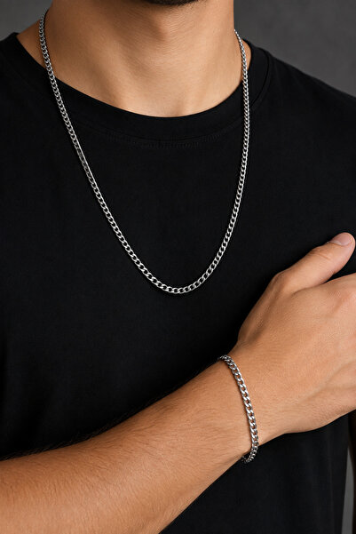 Vetro Silver Erkek ÇELİK KOLYE+BİLEKLİK SET