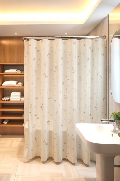 EVPANYA Simple Striped Flowers Patterned Shower Curtain, Bathtub Curtain 175X200Cm