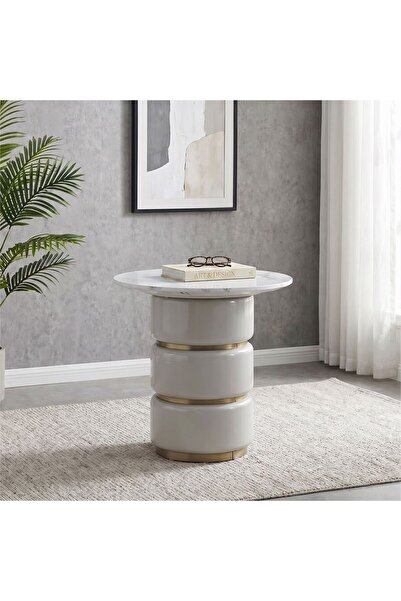 Danube Home Fortville Small Round High Gloss Coffee Table Light Grey/Brushed ...